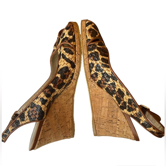 Stuart Weitzman Leopard Print Espadrille Wedges Open Toe 9.5 - Picture 4 of 7
